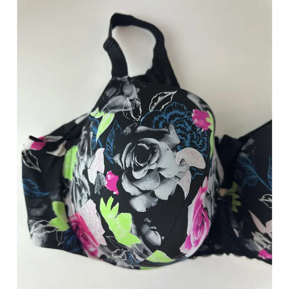Torrid Curve 360 Back Smoothing Perfect T-Shirt Push-Up Bra Floral Black 50D - Picture 6 of 7